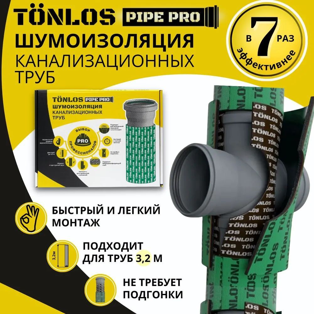 Шумоизоляция для канализационных труб TONLOS Pipe Pro. Профессиональный набор многослойной мембранной шумоизоляции.