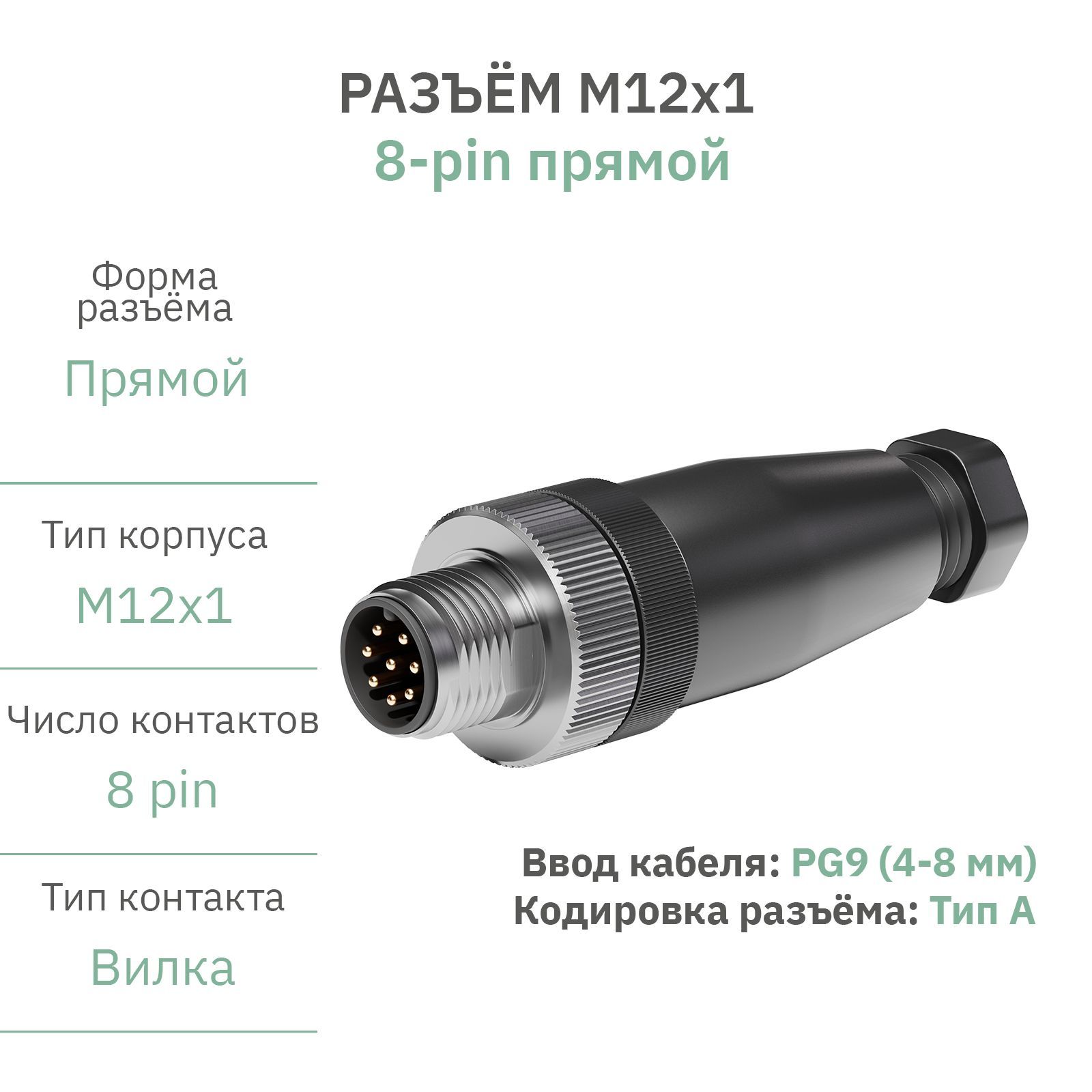 РазъёмМ128pinпрямой/вилка(папа)/PG9(4-8ммдиаметрподкабель)/модельRAZM-M12-C8-PG9