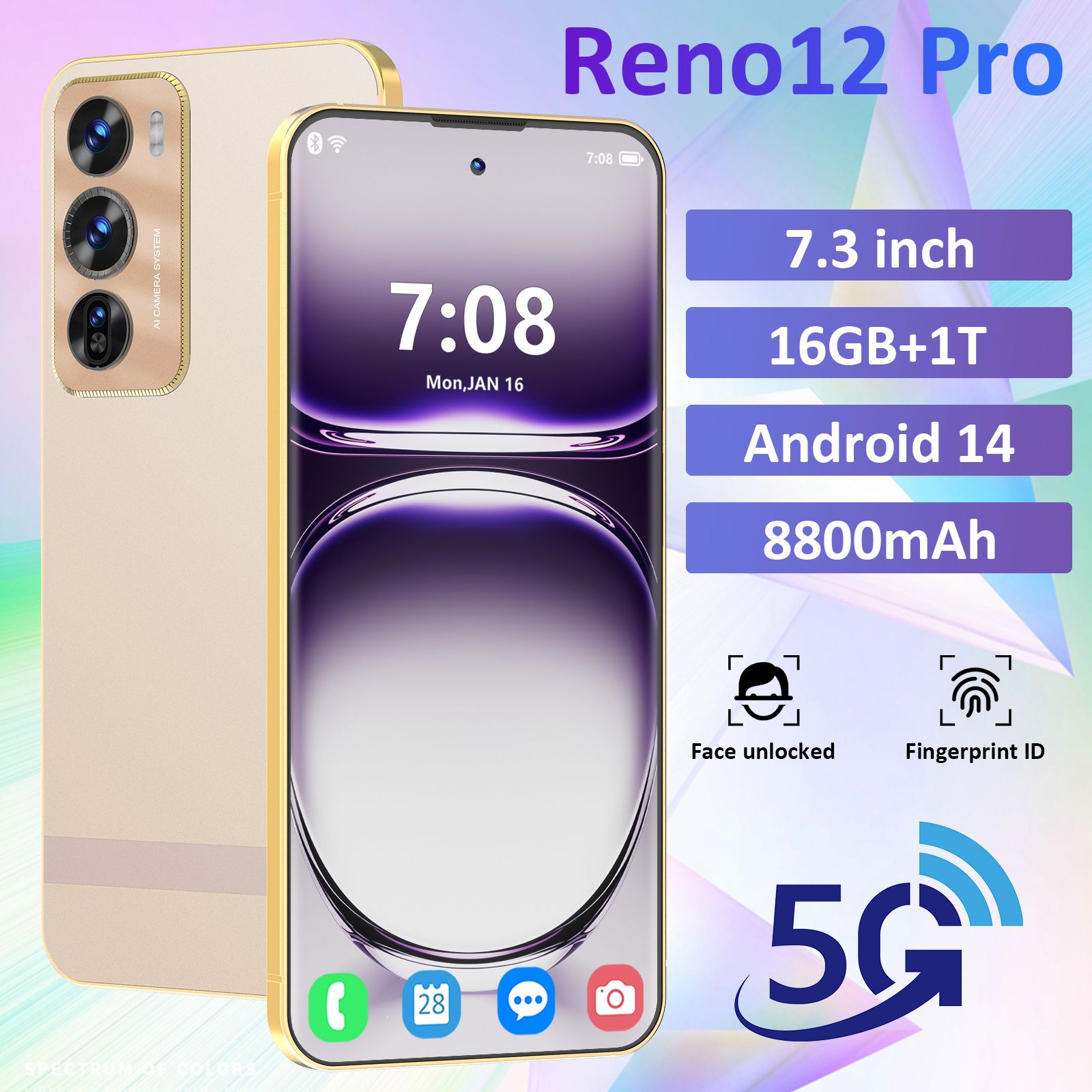 realmeСмартфонограниченноеповременипредложение,5G,WiFi,8000мАч,поддержкарусскогоязыка,распознаваниелиц,видео(Tiktok),разблокировкапоотпечаткупальца,поддержказагрузкиразличныхприложенийEU16/1ТБ,желтый