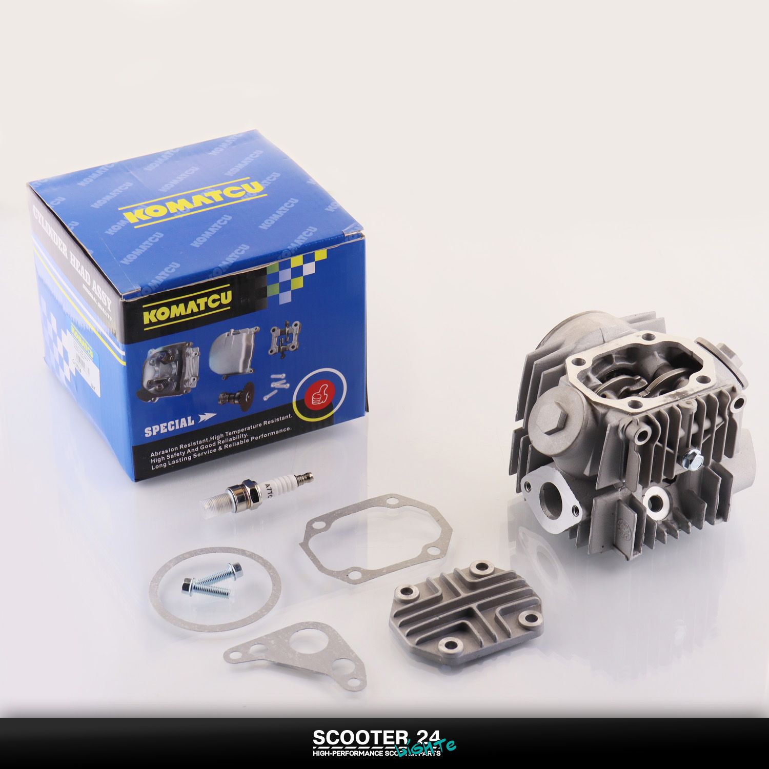 Головка цилиндра на мопед Alpha / Active / Delta / TTR 110 (в сборе) ( 52 /4) (d 20/23+ свеча) "KOMATCU" Альфа Дельта Актив и Ирбис ТТР