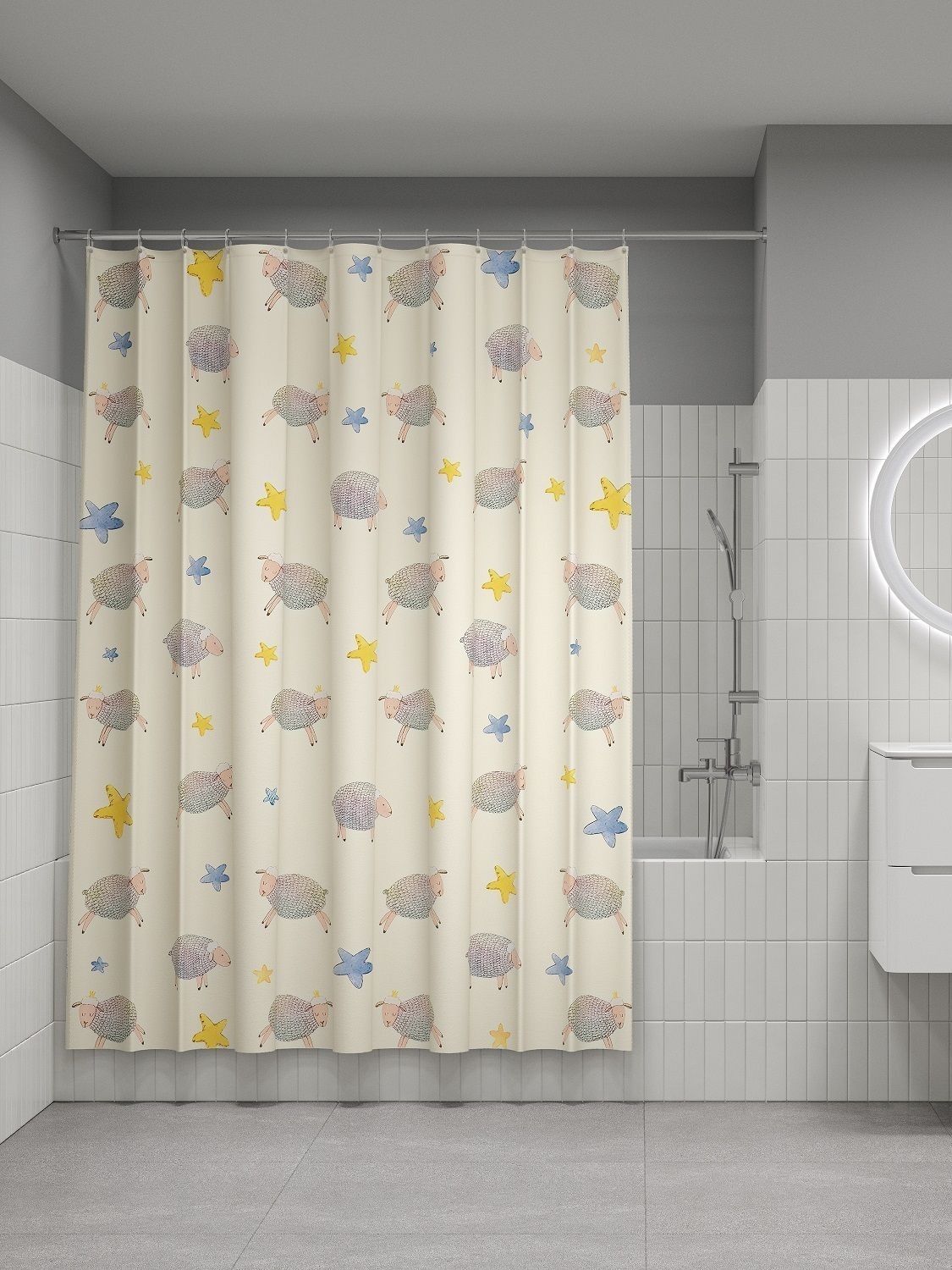 Фото товара на маркетплейсе ozon Штора для ванной комнаты и душа IDDIS, 180x200 см, тканевая, водонепроницаемая, полиэстер, с кольцами, BA01P18i11