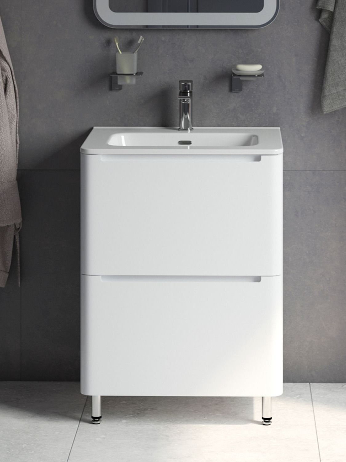 Фото товара на маркетплейсе ozon Тумба напольная (без раковины) для ванной комнаты, белая, 60 см, Edifice, IDDIS, EDI60WFi95