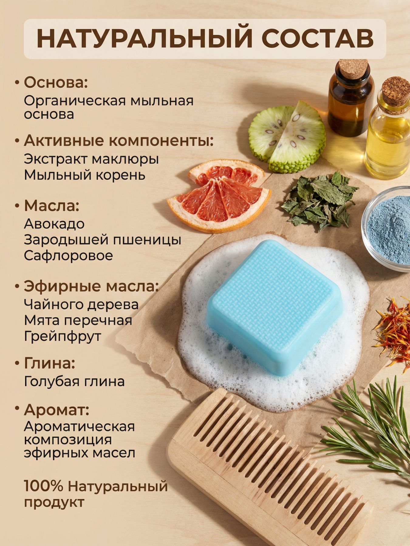 Твёрдый шампунь для волос "Маклюра"