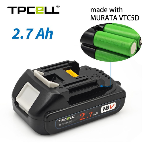 TPCELL BL1830 Аккумулятор совместим с 18V 2.7Ah Li-Ion, BL1830B ...