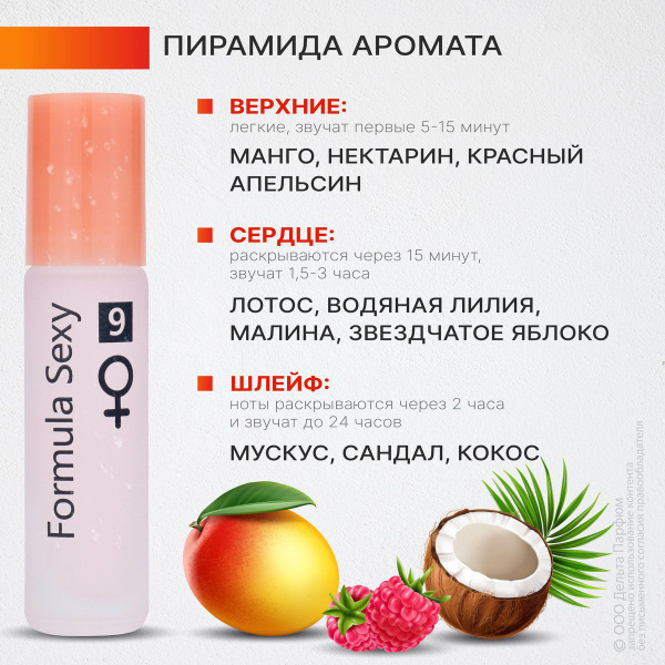 Духи масляные женские с феромонами Formula Sexy №9 манго нектарин лотос ...