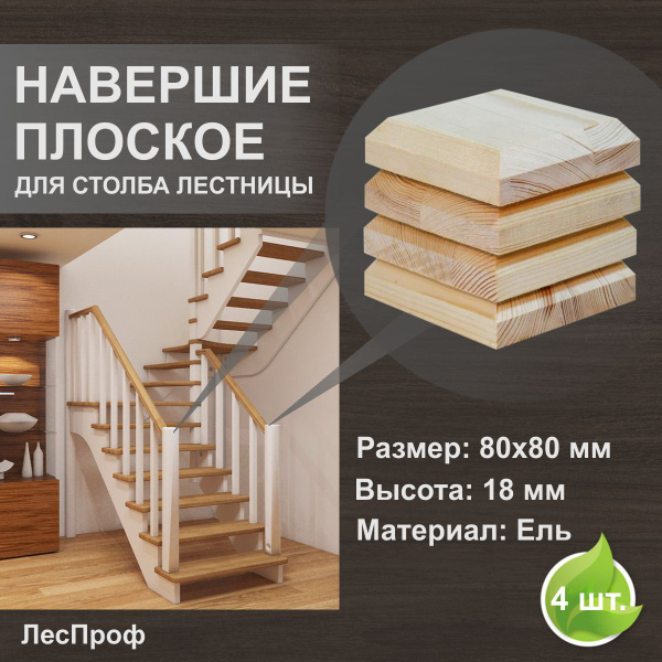 Крышка для столба лестницы (Навершие) 90х90х18 мм. Комплект 4 шт. Хвоя ...