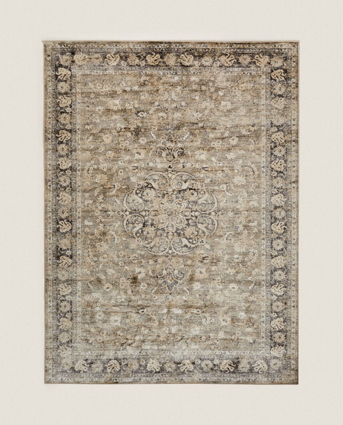 Ковер ZARA HOME Цветочный с винтажным эффектом ZARA HOME Черный 200 x ...