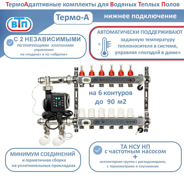 Комплект: коллектор для теплого пола 6 контуров ВТП Thermo-A ...