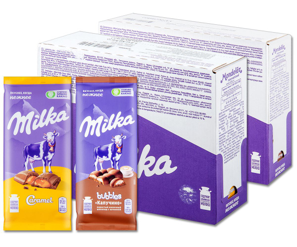 Молочный шоколад с начинкой Милка Caramel 90 г и Капучино , 92 г, 36 шт ...