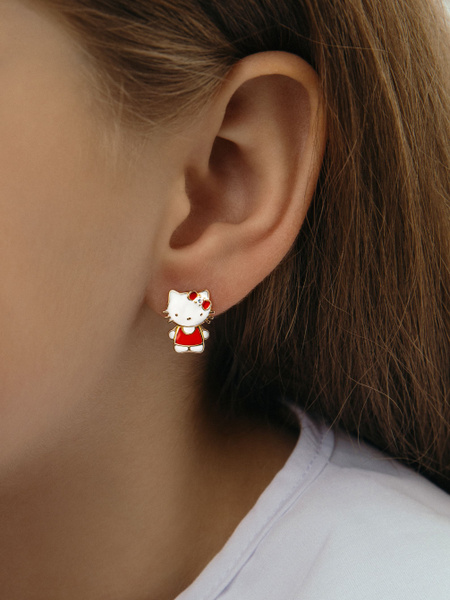 Детские серьги Серебро 925 Hello Kitty Хэллоу Китти сережки, кот, кошки ...