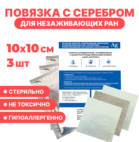 Повязка с серебром для лечения ран 10х10см, 3 шт - купить с доставкой ...