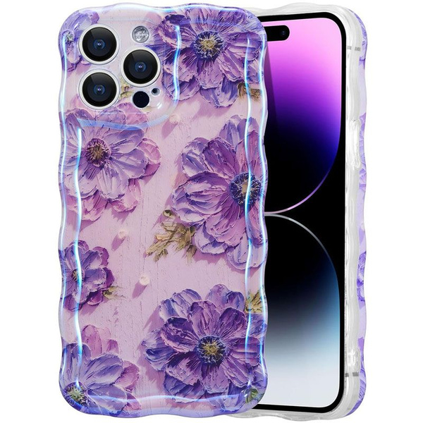 Чехол на iPhone 13 pro/3D цветные масляные цветы/Дизайн волнистой рамки ...