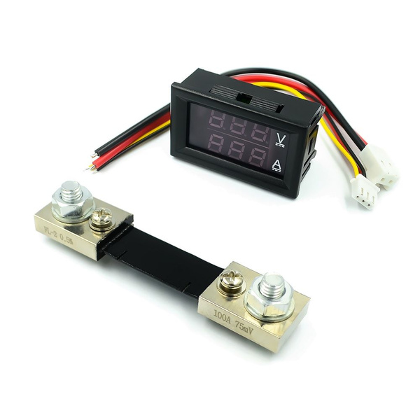 DC 100V 100A Цифровой Вольтметр Амперметр Синий + Красный Двойной ...