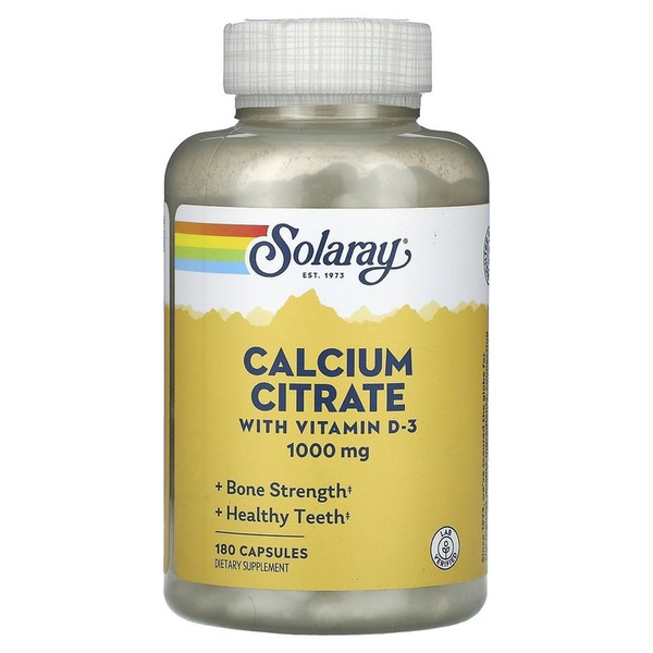 Цитрат кальция с витамином D3, 1000 мг, 180 капсул, Solaray Calcium ...