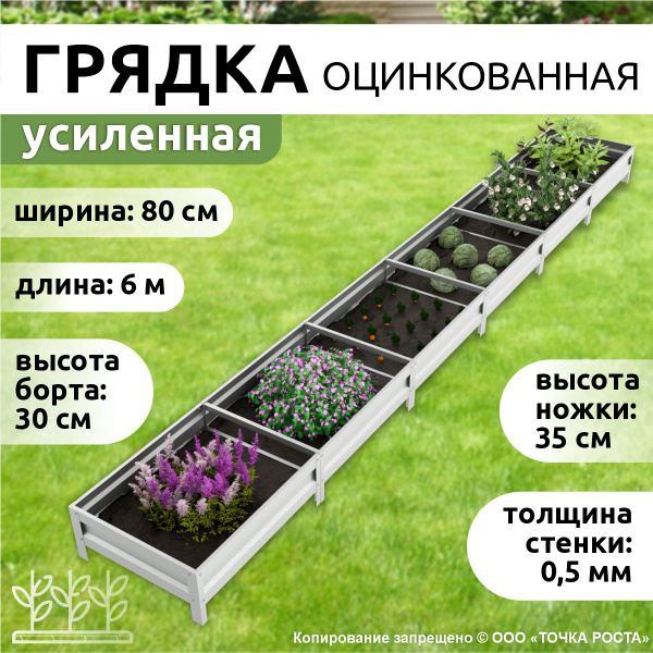 Грядки оцинкованные усиленные Премиум на дачу и в огород 6х0,8м, высота ...