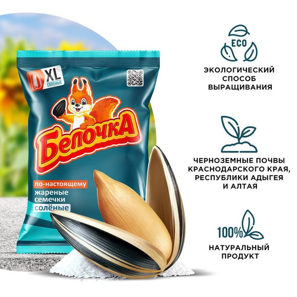 Семечки "Белочка ХL" жареные соленые полосатые, 200г х 5шт - купить с ...