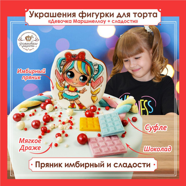 Украшение для торта съедобный декор Сладкая Девочка. Набор топперов на ...