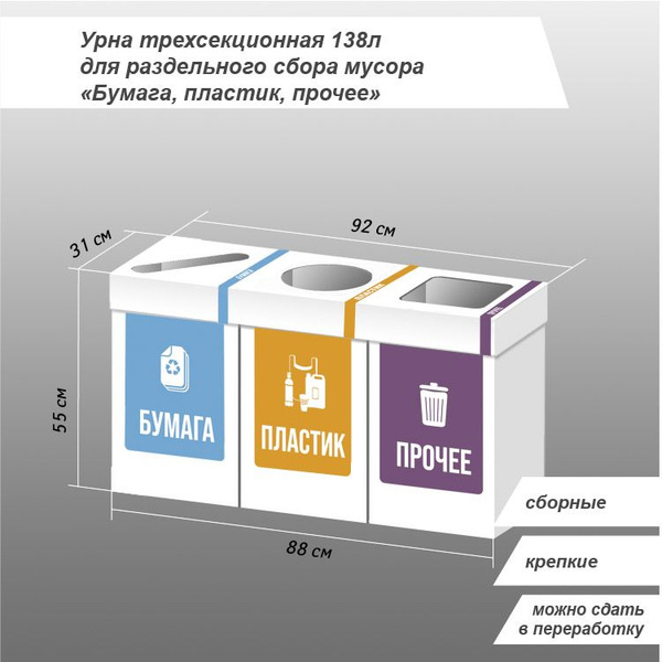 Контейнер для раздельного сбора мусора Экоурна, 1 шт, белый купить по ...