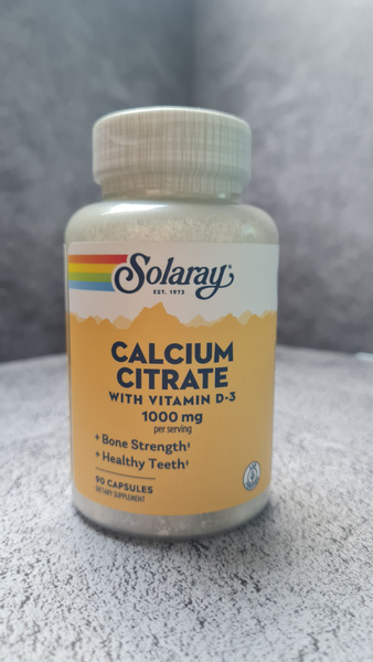 Solaray Calcium Citrate with D3, 1000 mg 90 capsules, Соларэй Цитрат ...
