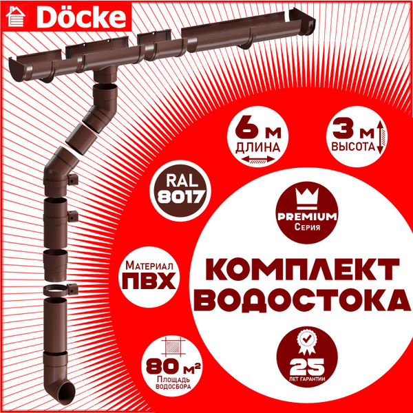 Комплект элементов водостока Docke Premium 6 м ( 120мм/85мм ...
