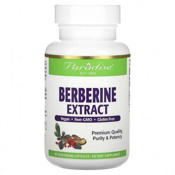 Paradise Herbs, Berberine extract, берберин 60 вегетарианских капсул ...