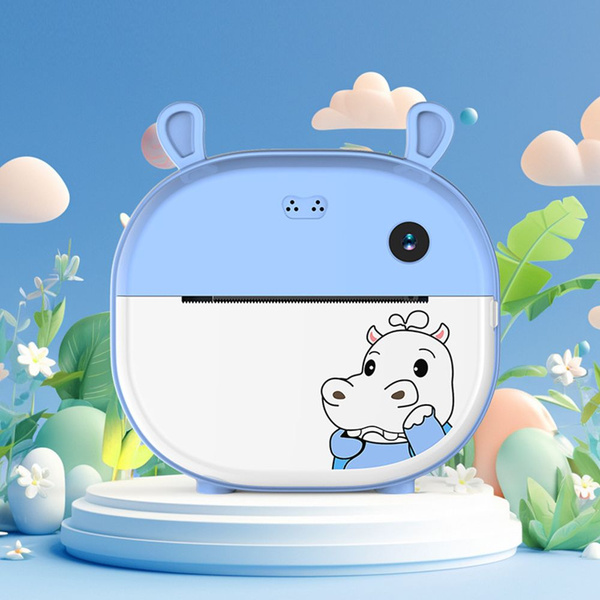 Цифровая детская камера для мгновенной печати с таймером, синий бегемот ...