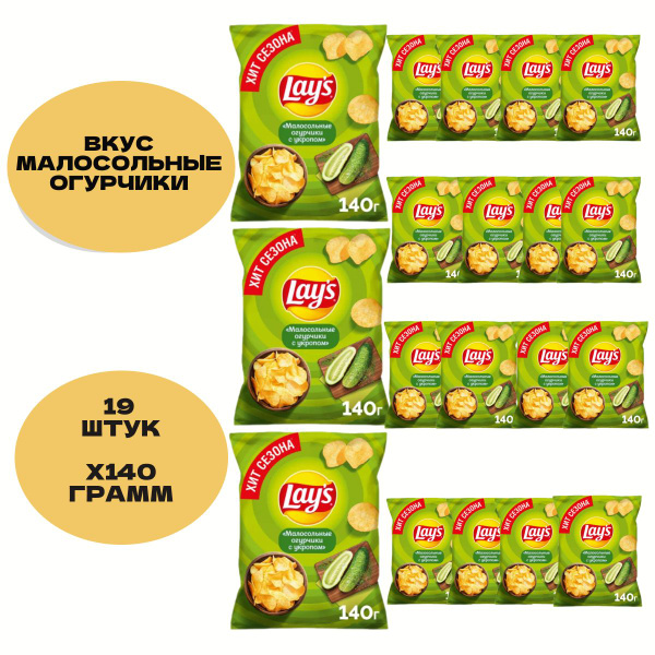 Чипсы картофельные Lay's 140гр. Малосольные огурчики 19 пачек - купить ...