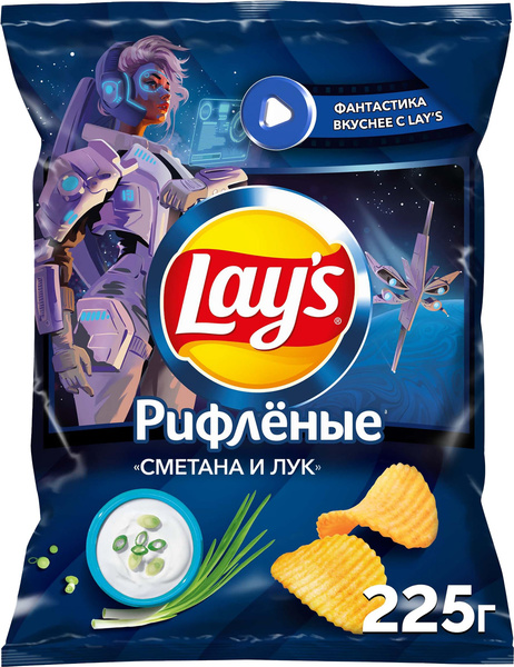 Чипсы картофельные натуральные LAY'S Сметана и лук, рифленые, 225 г ...
