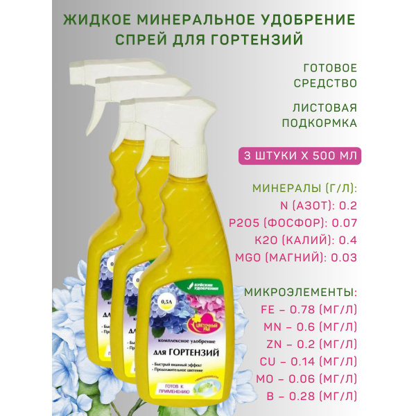 ЖКУ Удобрение-спрей "Для гортензий", 0,5 л, 3 шт - купить с доставкой ...