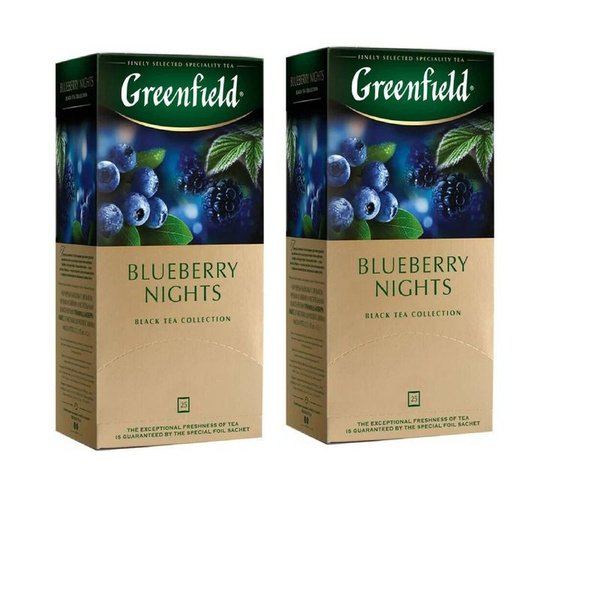 Greenfield Чай Блюберри Найтс, черника, гибискус, 25 пакетиков по 1,5г ...