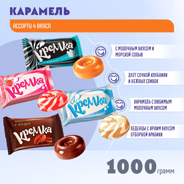 Карамель Кремка леденцовая с морской солью + со вкусом клубники ...