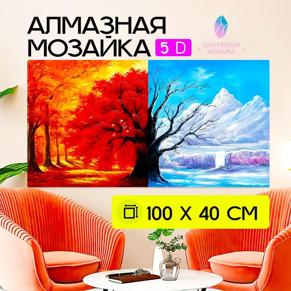 Алмазная мозаика большая, Времена года, Полная выкладка 100х40 см ...
