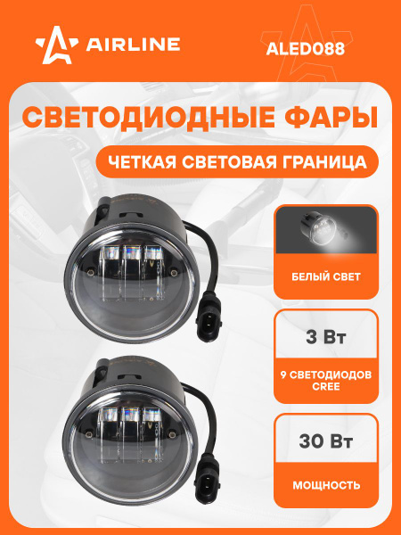 Фара противотуманная светод 30W (90х90х75) (к-т 2шт) (бел) (AIRLINE)