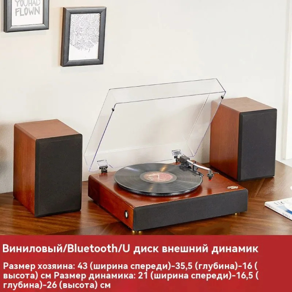 Проигрыватель виниловых пластинок ретро-фонограф аудио bluetooth ...