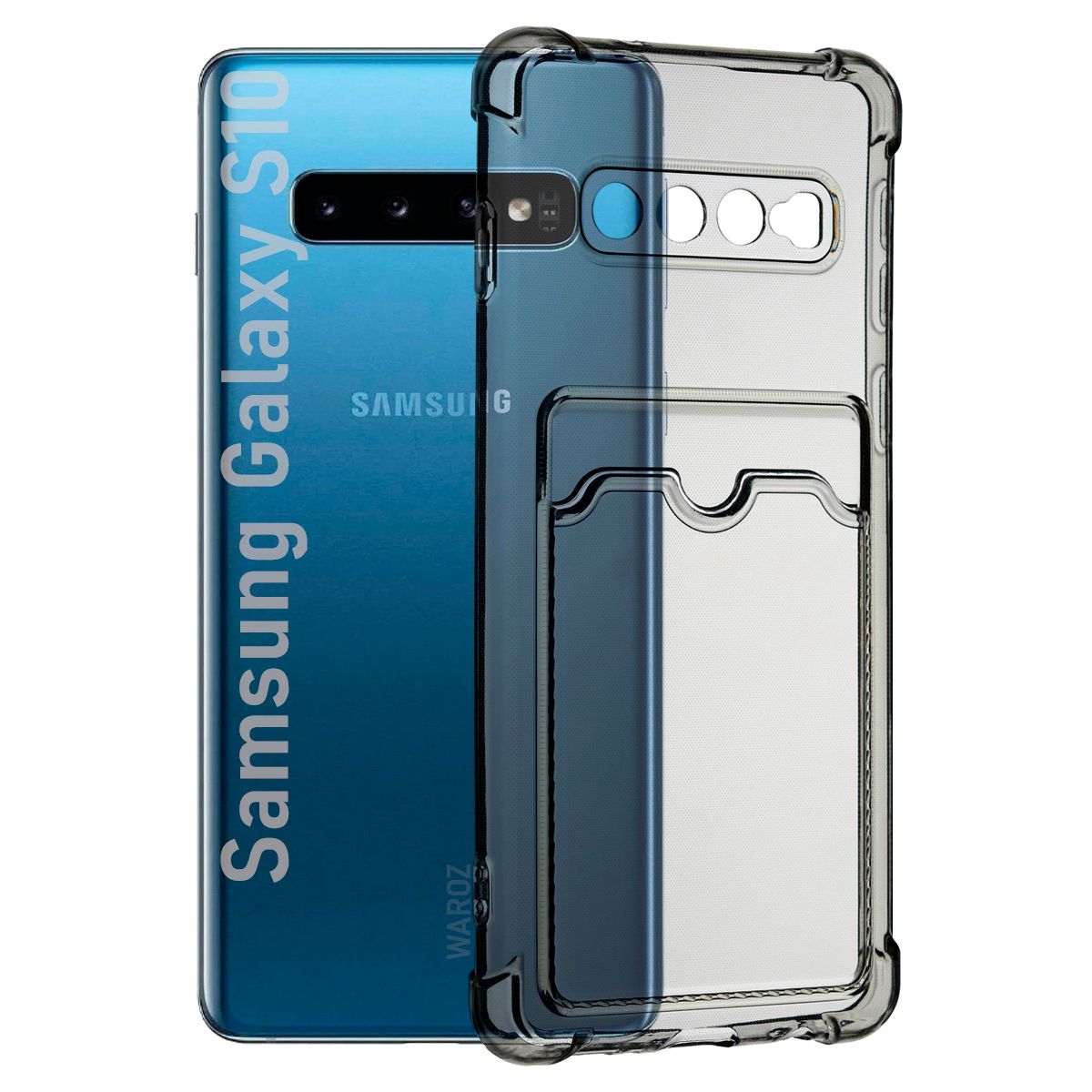 Чехол для смартфона Samsung Galaxy S10 силиконовый противоударный с защитой  камеры, бампер с усиленными углами для телефона Самсунг Галакси С10 с  карманом для карт прозрачный серый - купить с доставкой по выгодным