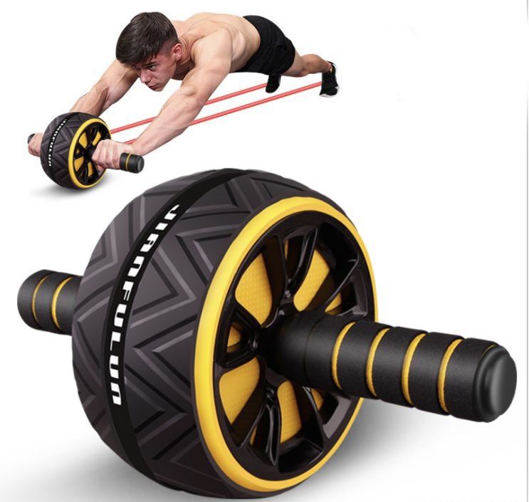 Ролик для пресса, тренажер гимнастическое колесо для фитнеса, Желтый-широкий
