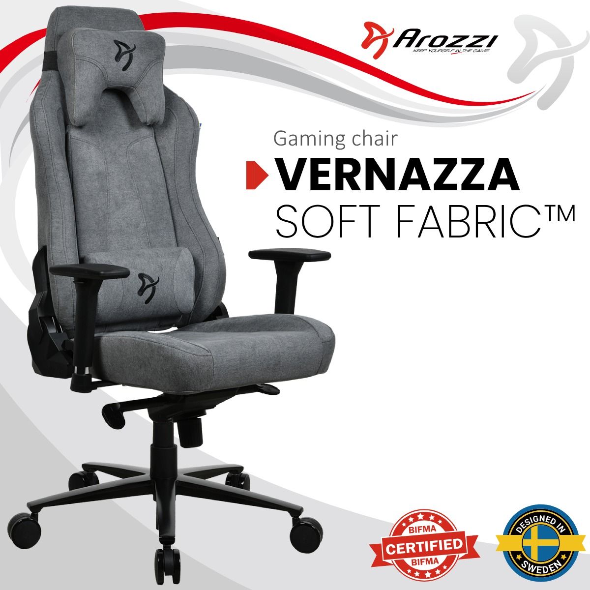 Компьютерное кресло (для геймеров) Arozzi Vernazza Soft Fabric - Ash Ткань, Серый