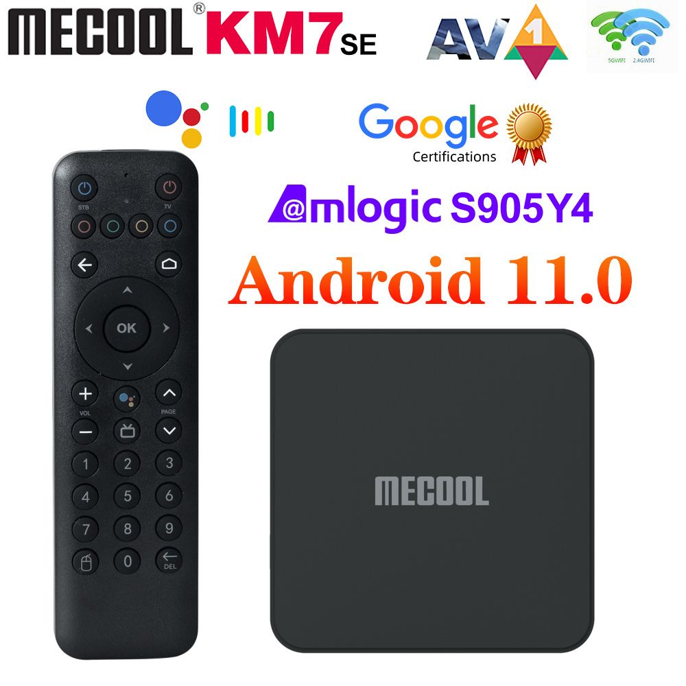 СмартТВПриставкаMecoolKM7SEAmlogicS905Y42Гб/32ГбПоддержкаAV11080PH.2654K60pfs2.4G&5GWifiBT5.1