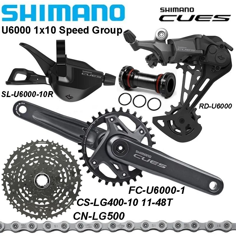 ShimanoCuesU6000,группаскоростей1x10,переключениеSL-R/RD(Безокном),кассетаCS-LG40011-48T,цепьCN-LG500116L,шатуны175MM-32Tскареткой(набориз6шт.)