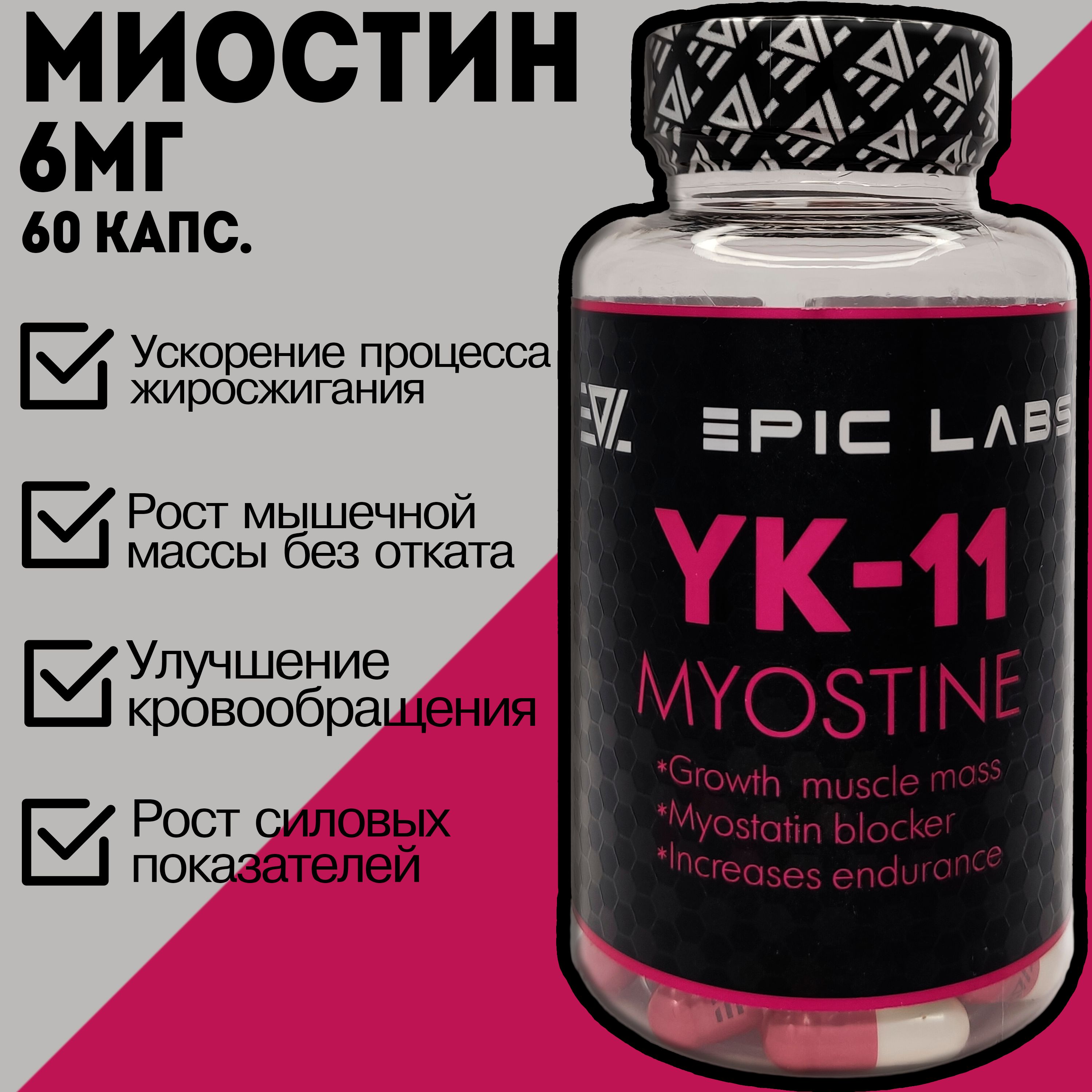 Epic Labs SARMs MYOSTINE YK-11 60 капсул по 6 мг / Миостин, Бустер  тестостерона для мужчин, спортивное питание для набора мышечной массы,  принимать с сывороточным протеином и креатином - купить с доставкой