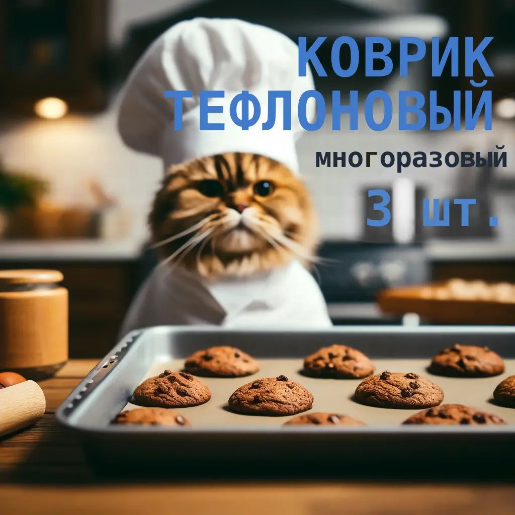 Тефлоновый коврик 3 ШТУКИ, для выпечки и запекания в духовке, 30*40см*0.2мм, антипригарный многоразовый термостойкий для гриля