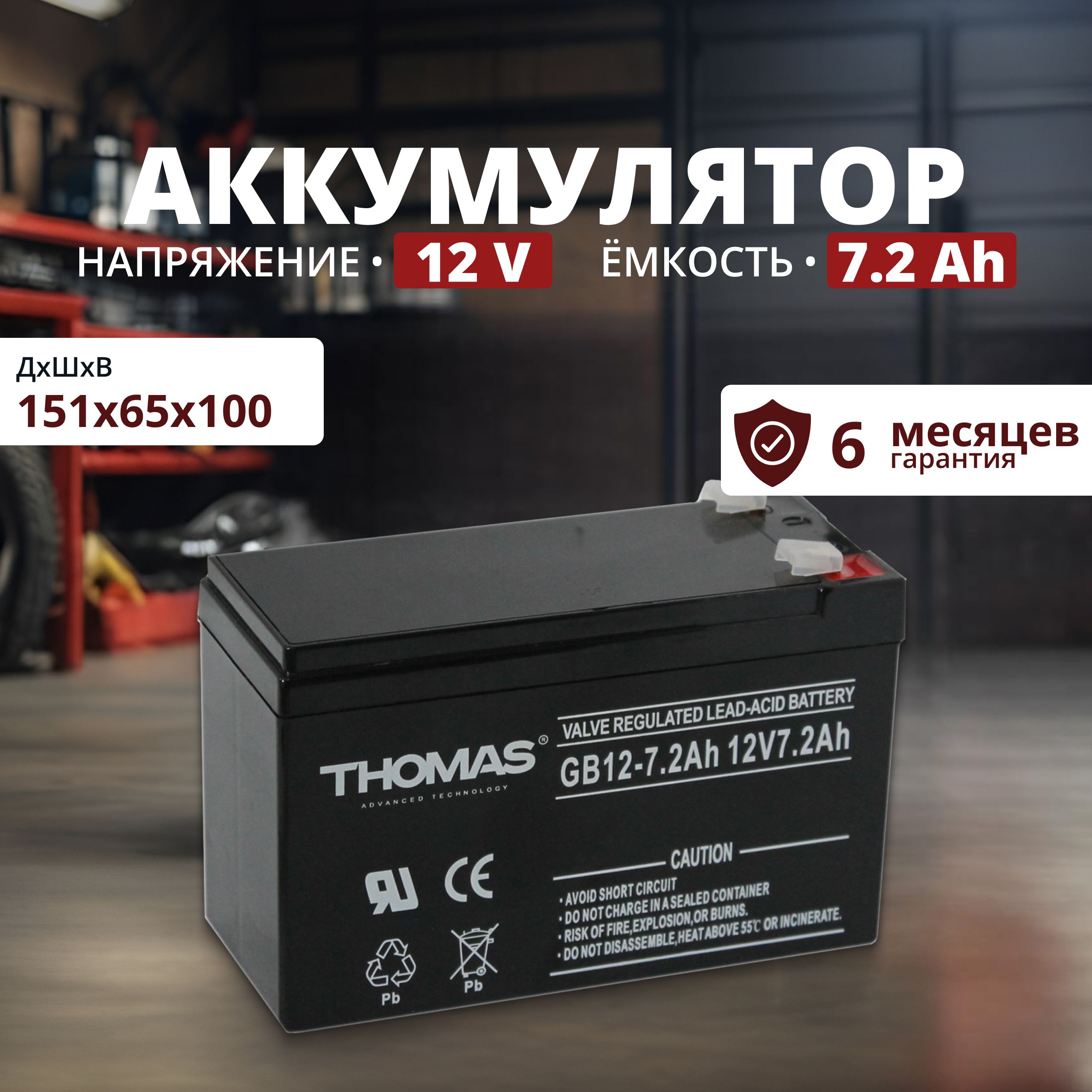 Аккумулятордляибп12v7.2AhThomasT1акбдлярадиоуправляемоймашинки