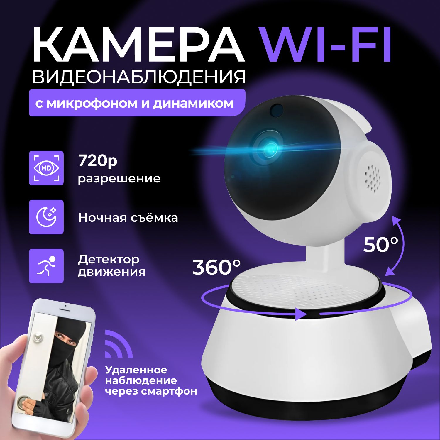 Камера видеонаблюдения Поворотная камера WI-FI 1280×720 HD - купить по  низким ценам в интернет-магазине OZON (1078955901)