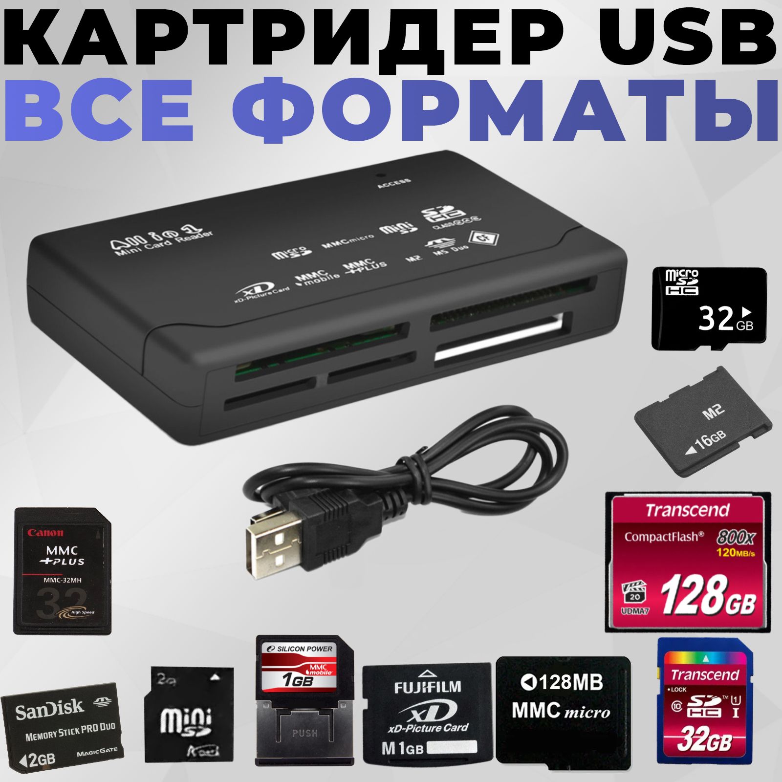 КартридеркартпамятиСomрactFlаshUSB(форматыCFXDSDmicroSDMSM2)