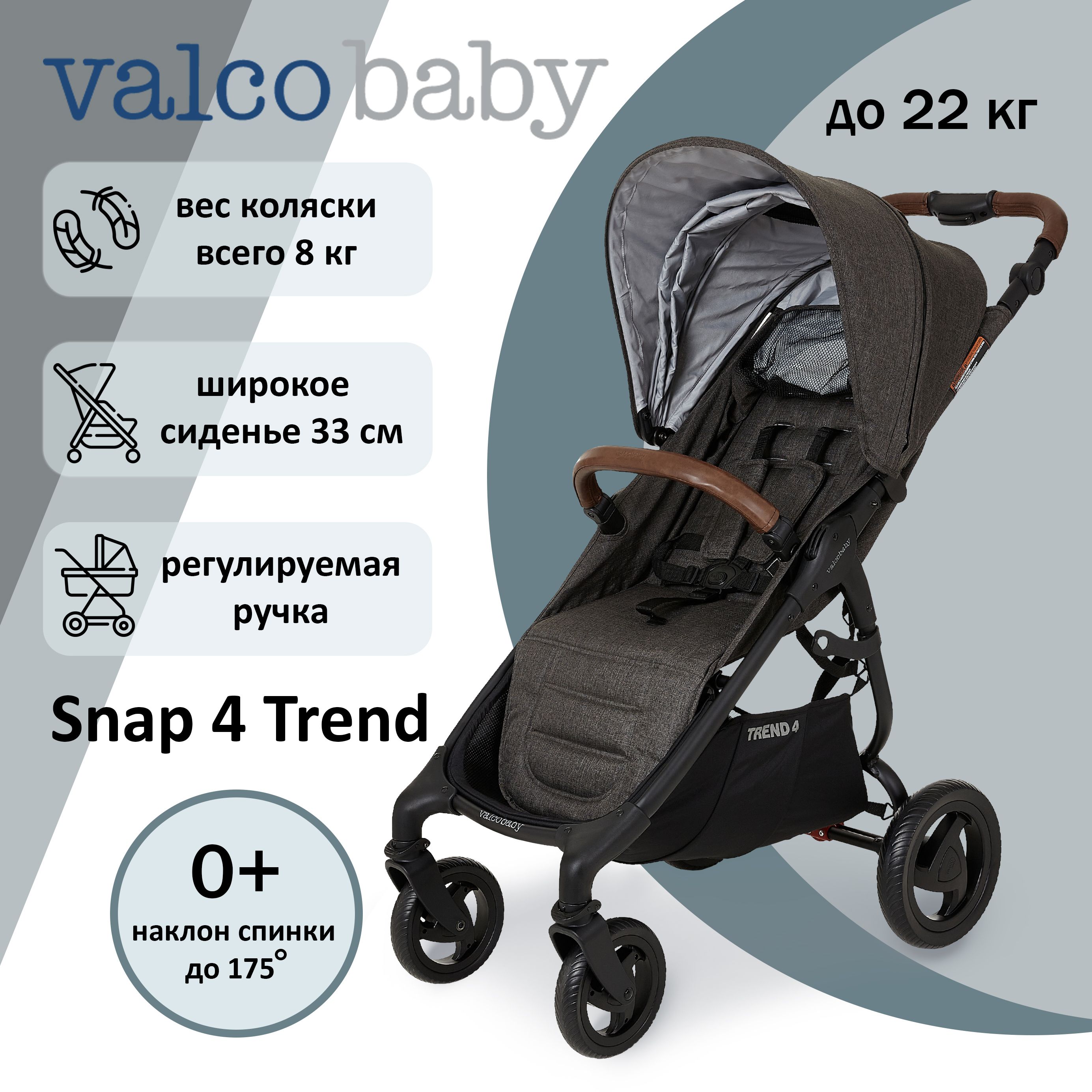 Прогулочная коляска Valco Baby Snap 4 Trend, цвет: Charcoal - купить с  доставкой по выгодным ценам в интернет-магазине OZON (306565166)