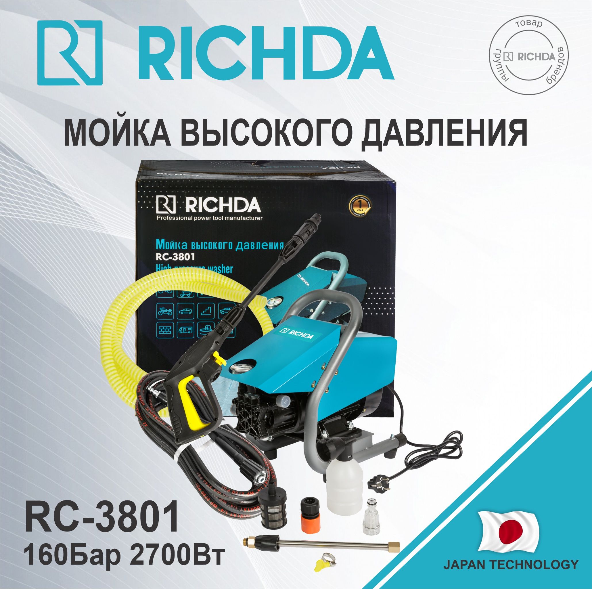 МойкавысокогодавленияRICHDARC-3801160Бар2700Вт