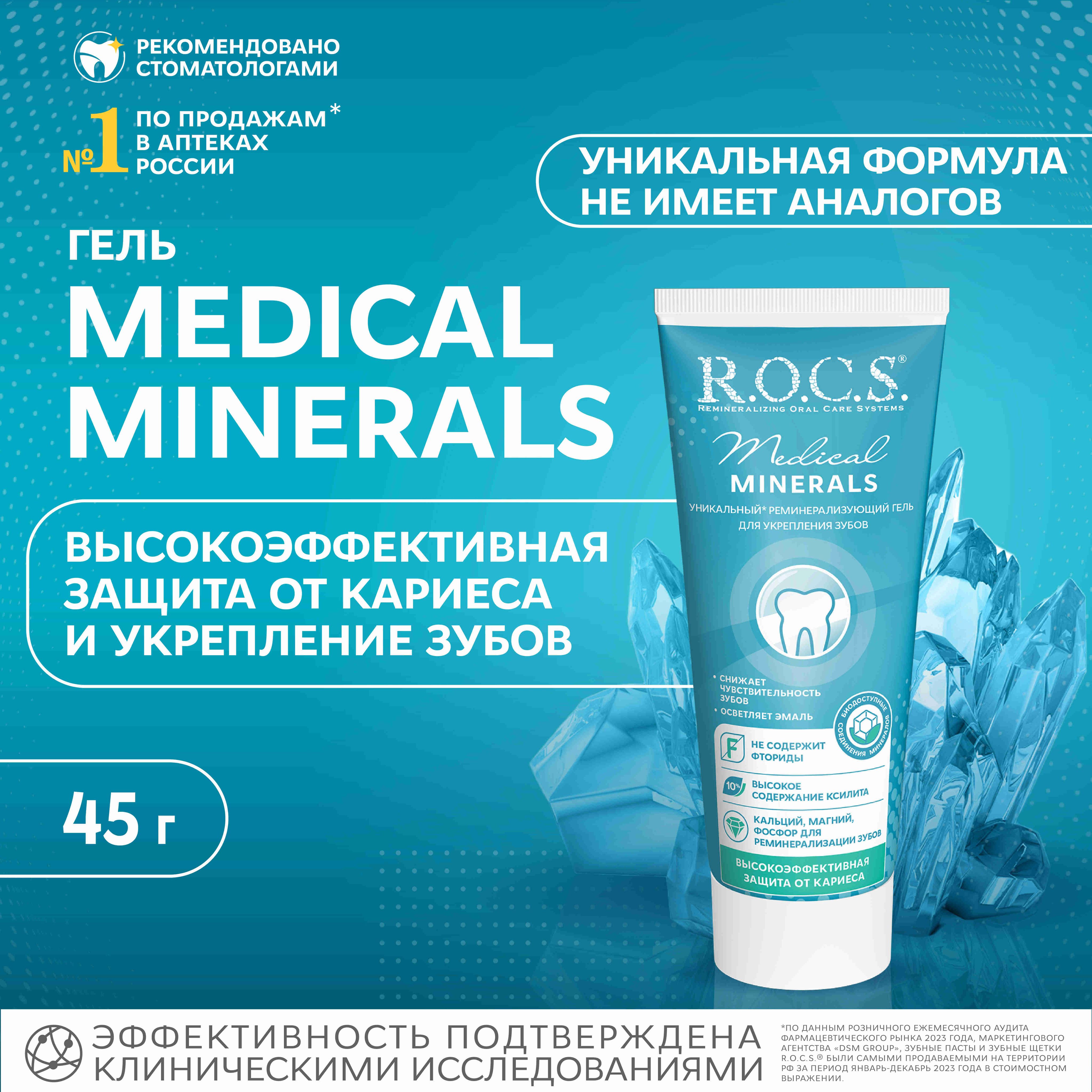 Гель для укрепления зубов R.O.C.S. Medical Minerals, реминерализующий, 45 г