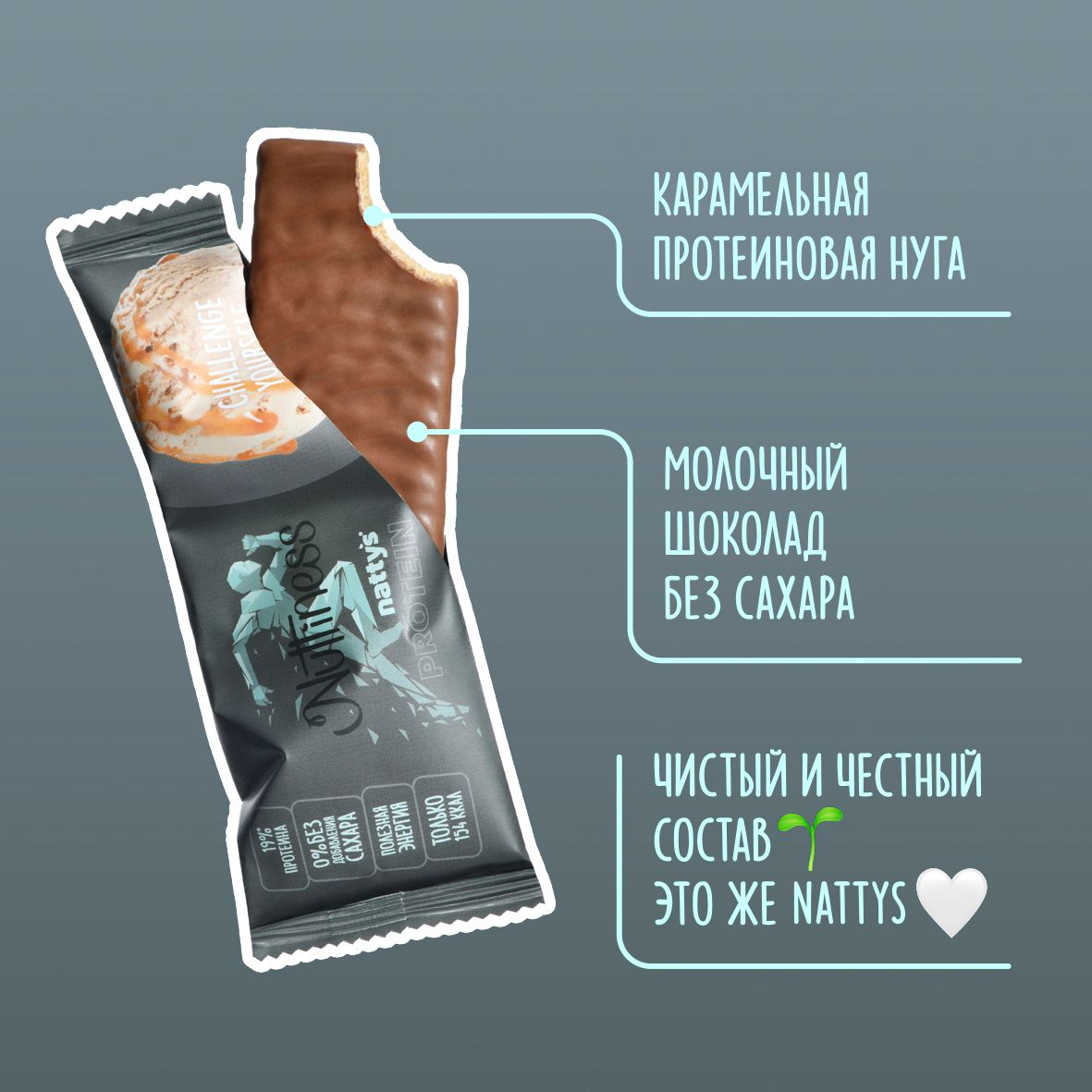 Протеиновый батончик без сахара Nuttiness Salted Caramel by Nattys солёная карамель в молочном шоколаде, 35 г