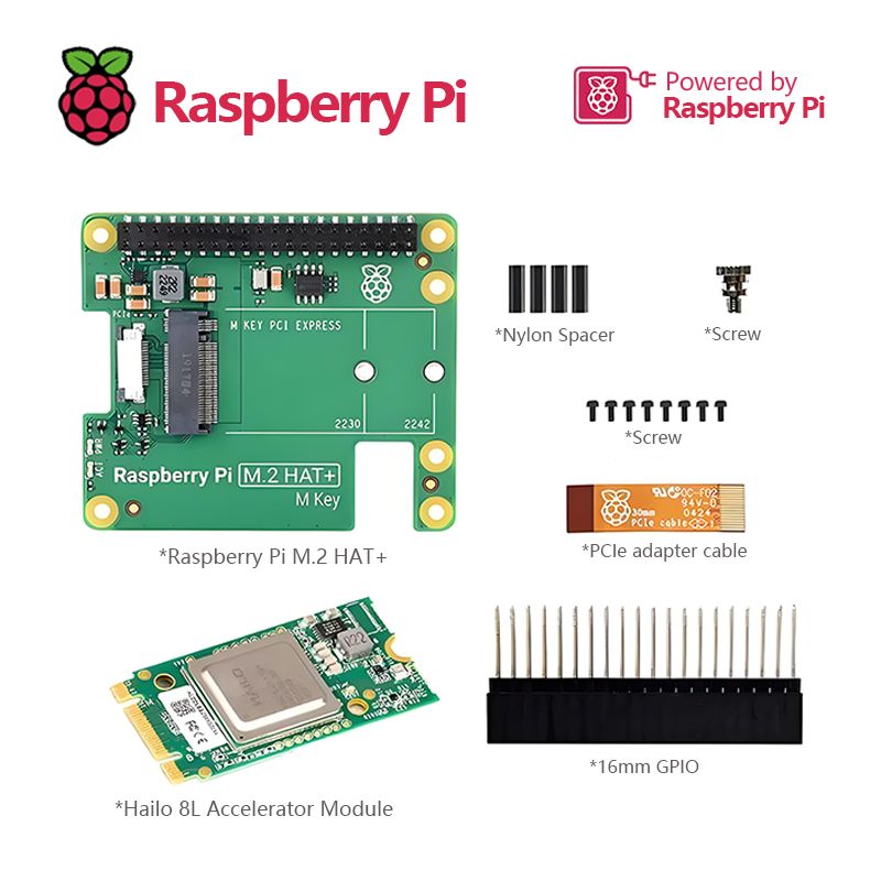 ОфициальныйоригинальныйНаборRaspberryPiAIобъединяетофициальнуюM.2HAT+сAI-ускорителемHailo-8L,Интерактивнаяигрушка