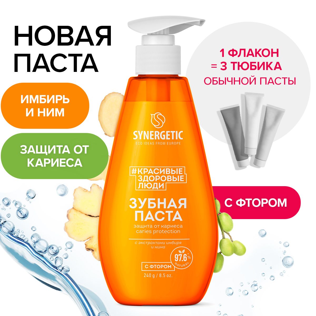 Зубная паста SYNERGETIC защита от кариеса CARIES PROTECTION, 240 г